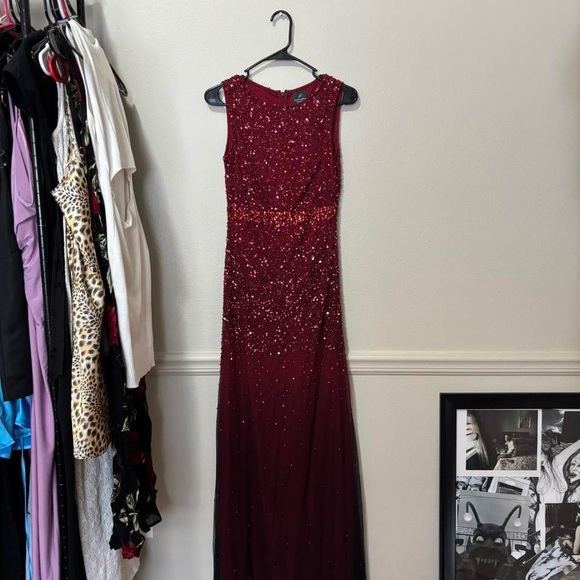 Adrianna Papell Burgundy Sequin Maxi Dress